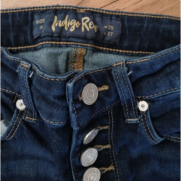 Indigo Rein Women's Button Fly Dark Wash Jeans Size 3 Pockets Stretch - Picture 4 of 13